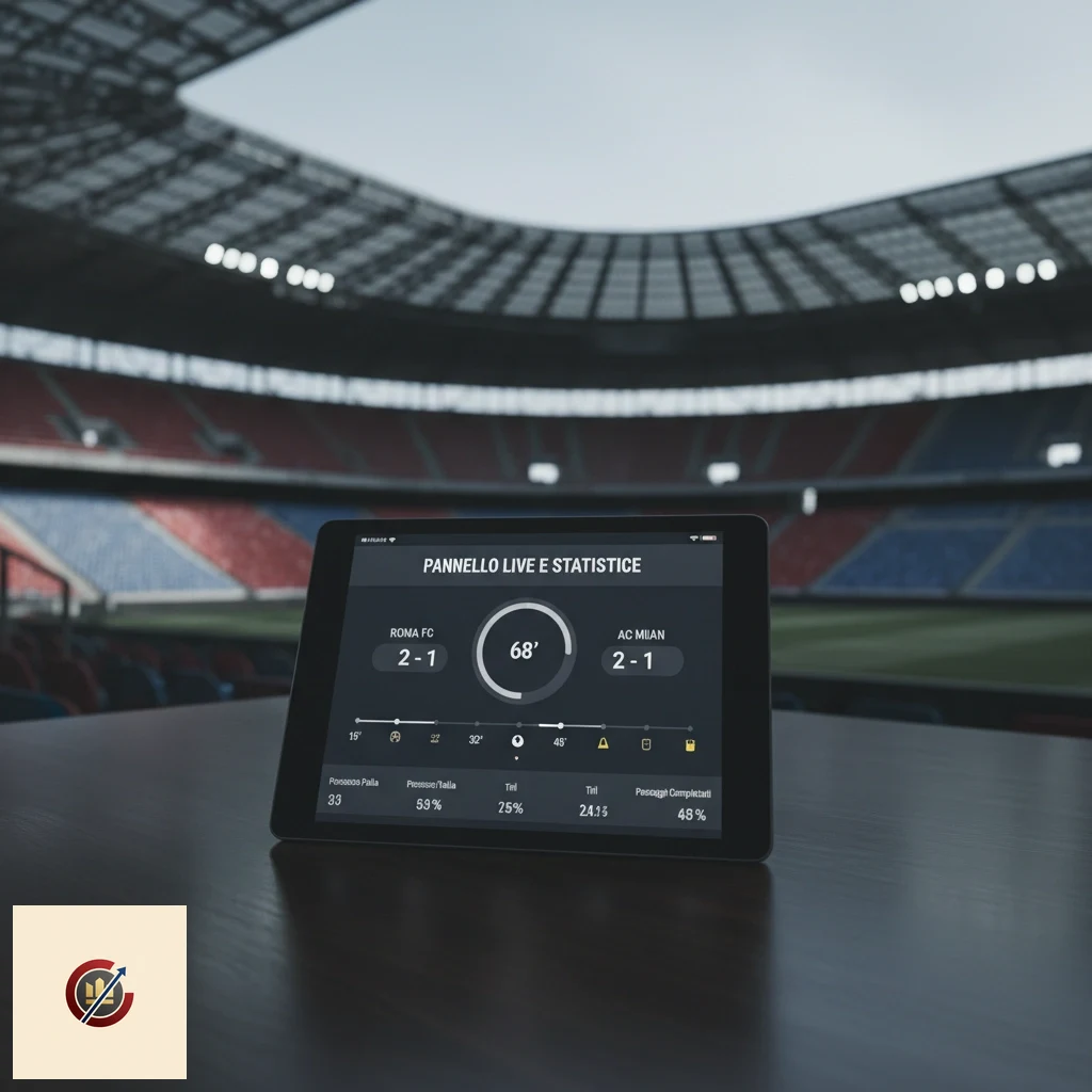 Interfaccia grafica delle scommesse in tempo reale con quote dinamiche e statistiche di possesso palla.