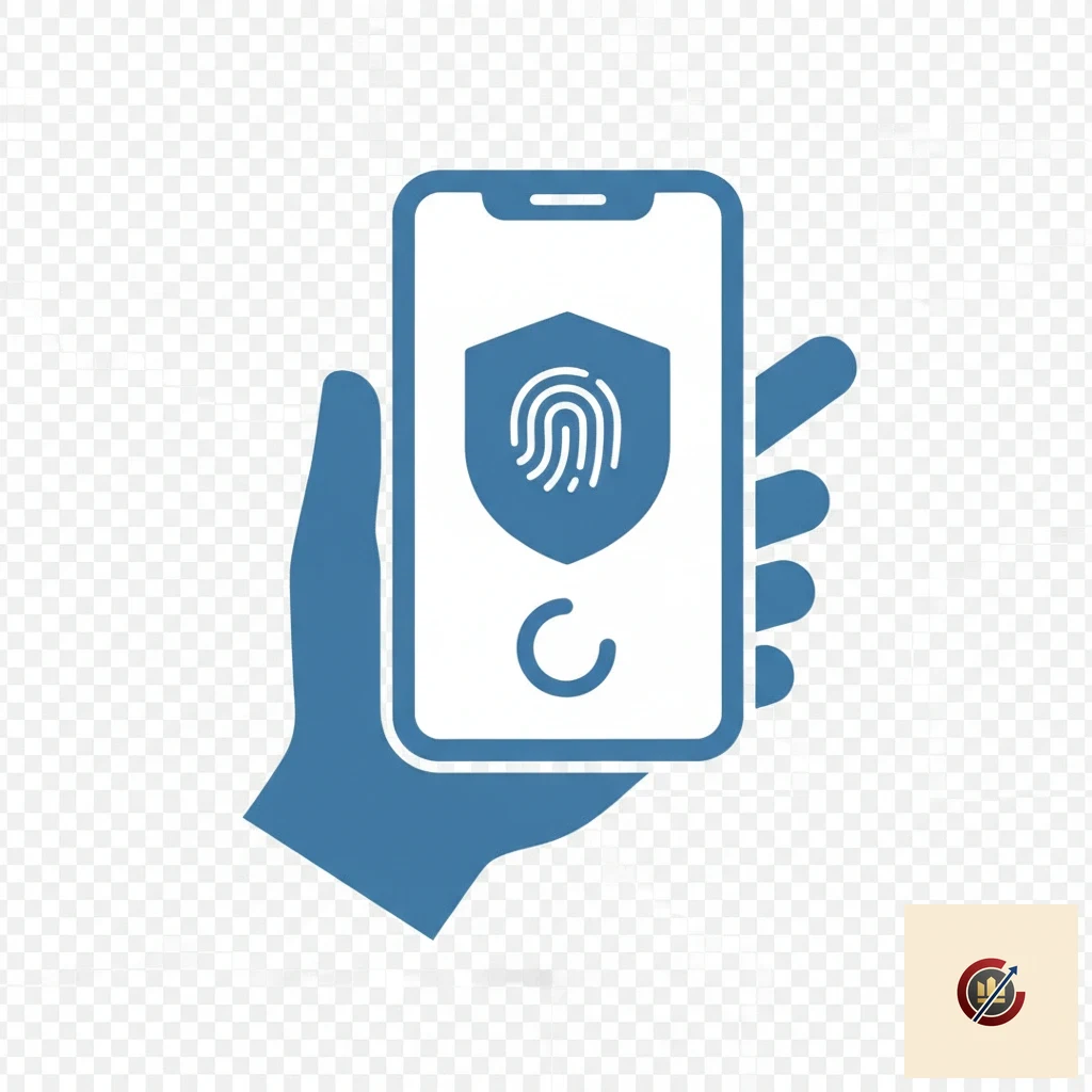 Schermata di accesso all'applicazione con sensore di impronta digitale e Face ID.